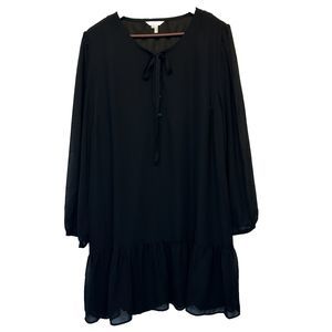 Draper James XL Dress Black Sheer Tie Neck Button Ruffle Shift Dress Flounce